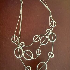 Chico’s Delicate Silver Tone Chain Necklace With Irregular Circle Links